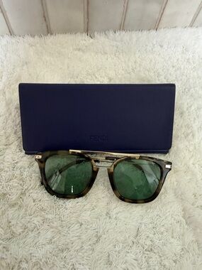 Fendi Tortoiseshell Acetate Sunglasses with Green Lenses and Gold Accents